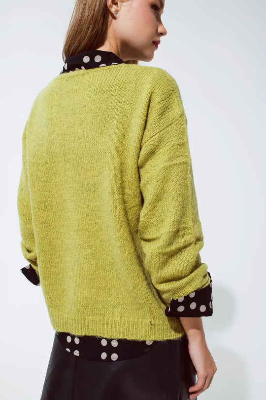 Pull vert doux avec col en V - One Size / vert - Pulls