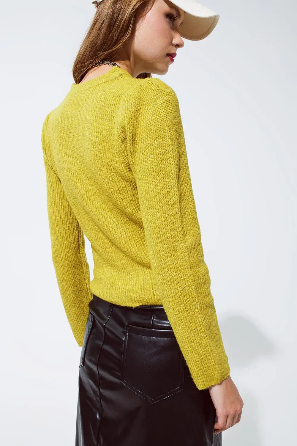 Pull vert épais et côtelé avec col rond - Pulls