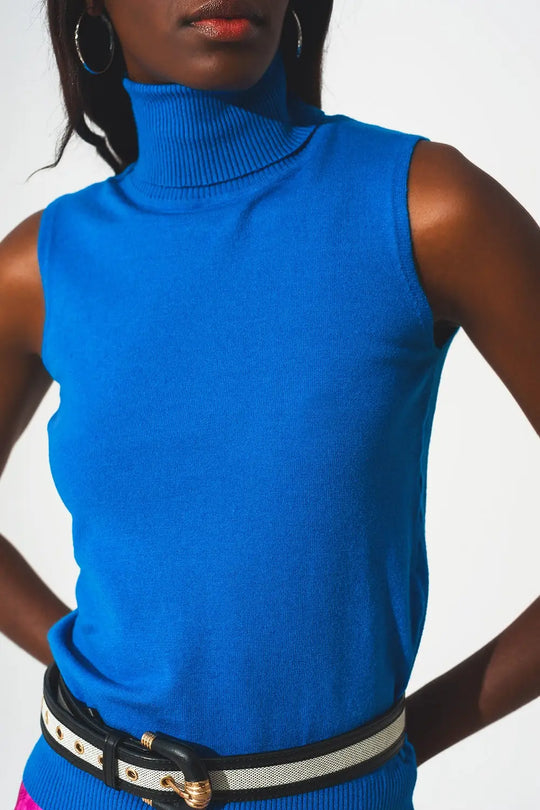 Pullover à débardeur en maille bleu - Pulls