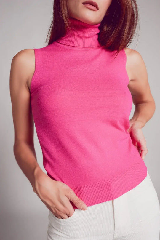 Q2 Pullover à débardeur en maille fuchsia
