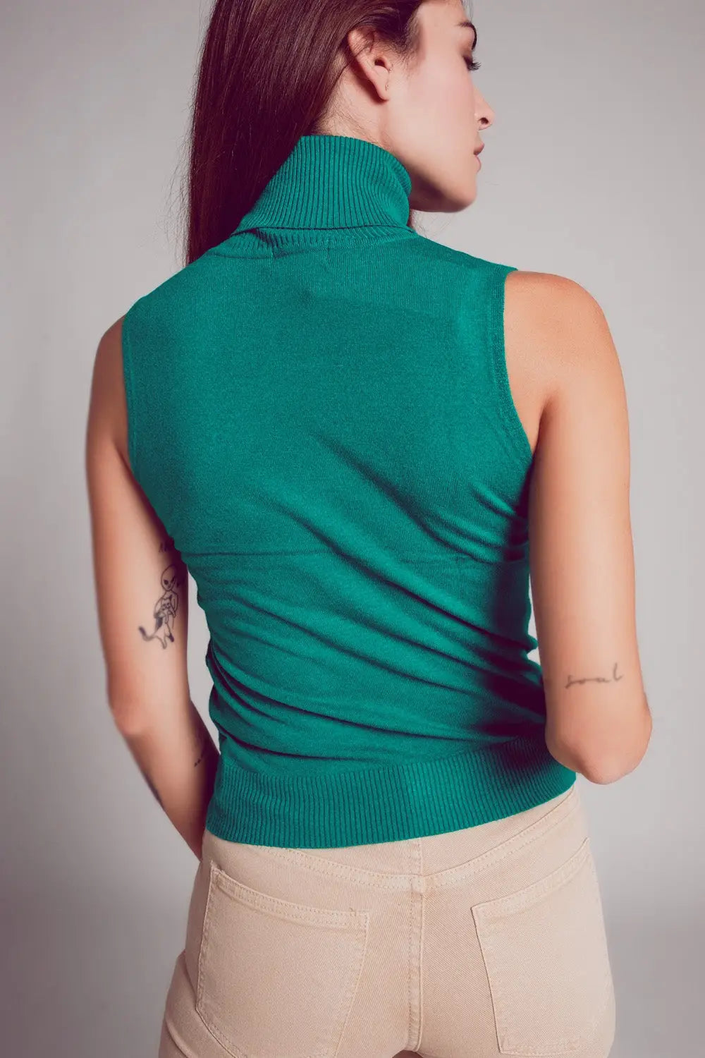 Pullover à débardeur en maille vert - Pulls