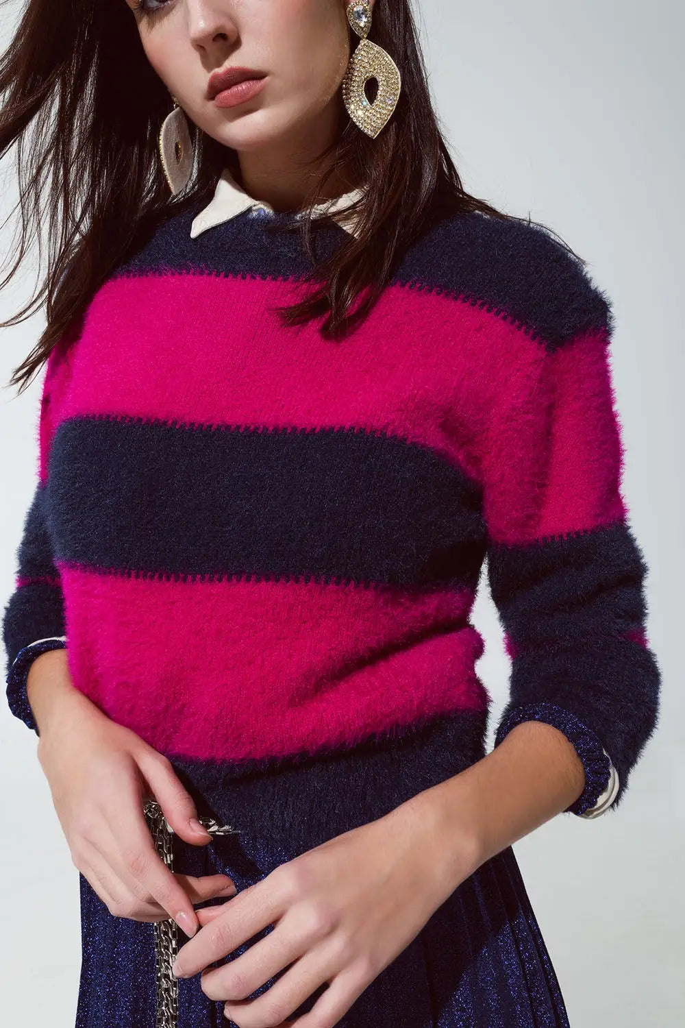 Purple and blue sweater with stripes and a crew neck - Sweaters