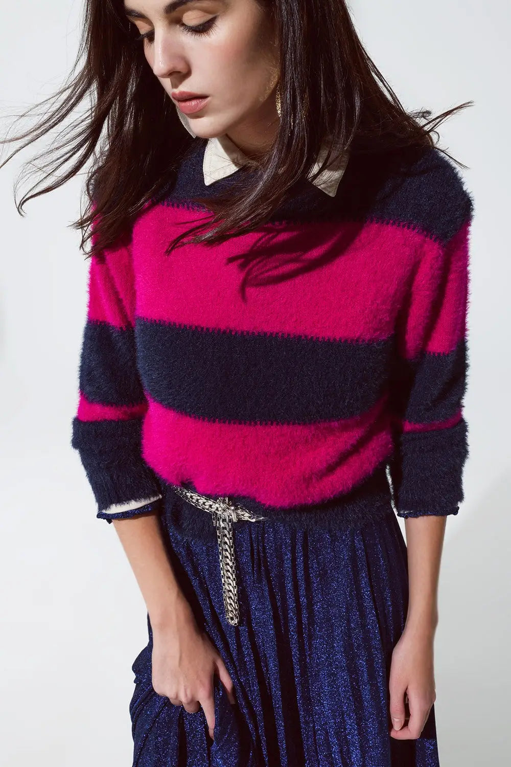 Purple and blue sweater with stripes and a crew neck - Sweaters