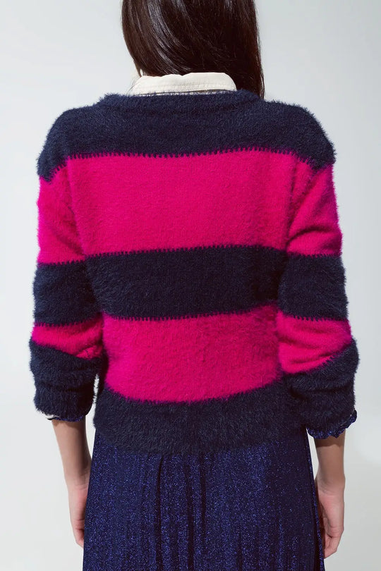 Purple and blue sweater with stripes and a crew neck - Sweaters