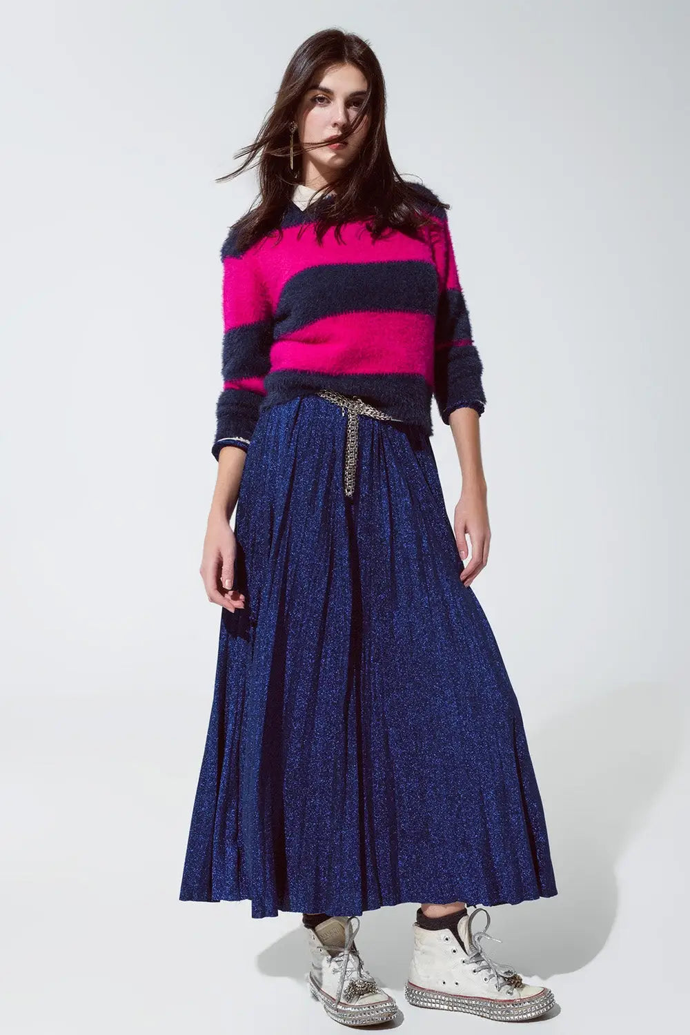 Purple and blue sweater with stripes and a crew neck - Sweaters