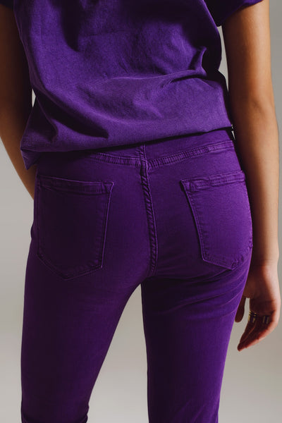 Purple ankle skinny jeans with soft wrinkles