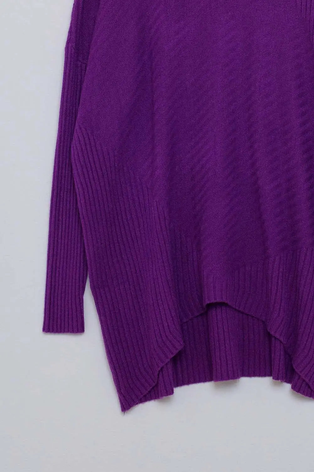 Purple Asymmetric Ribbed Knit Sweater Tunic - One Size / Purple