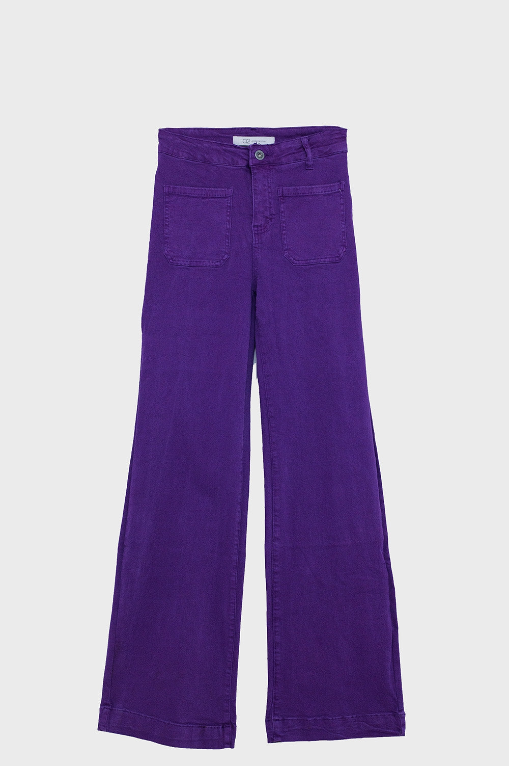 Purple flair jeans with large front pockets