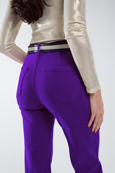 Purple flair jeans with large front pockets