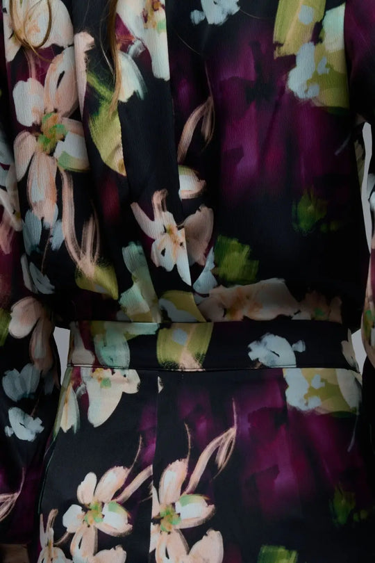 Purple Floral print Satin blouse - Shirts