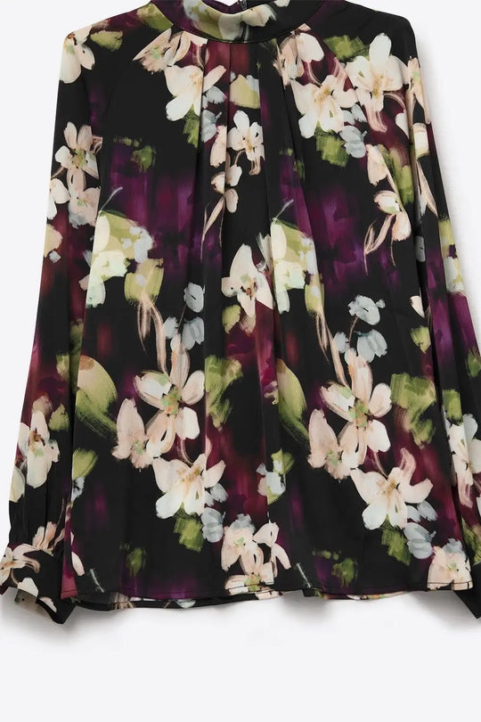 Purple Floral print Satin blouse - Shirts