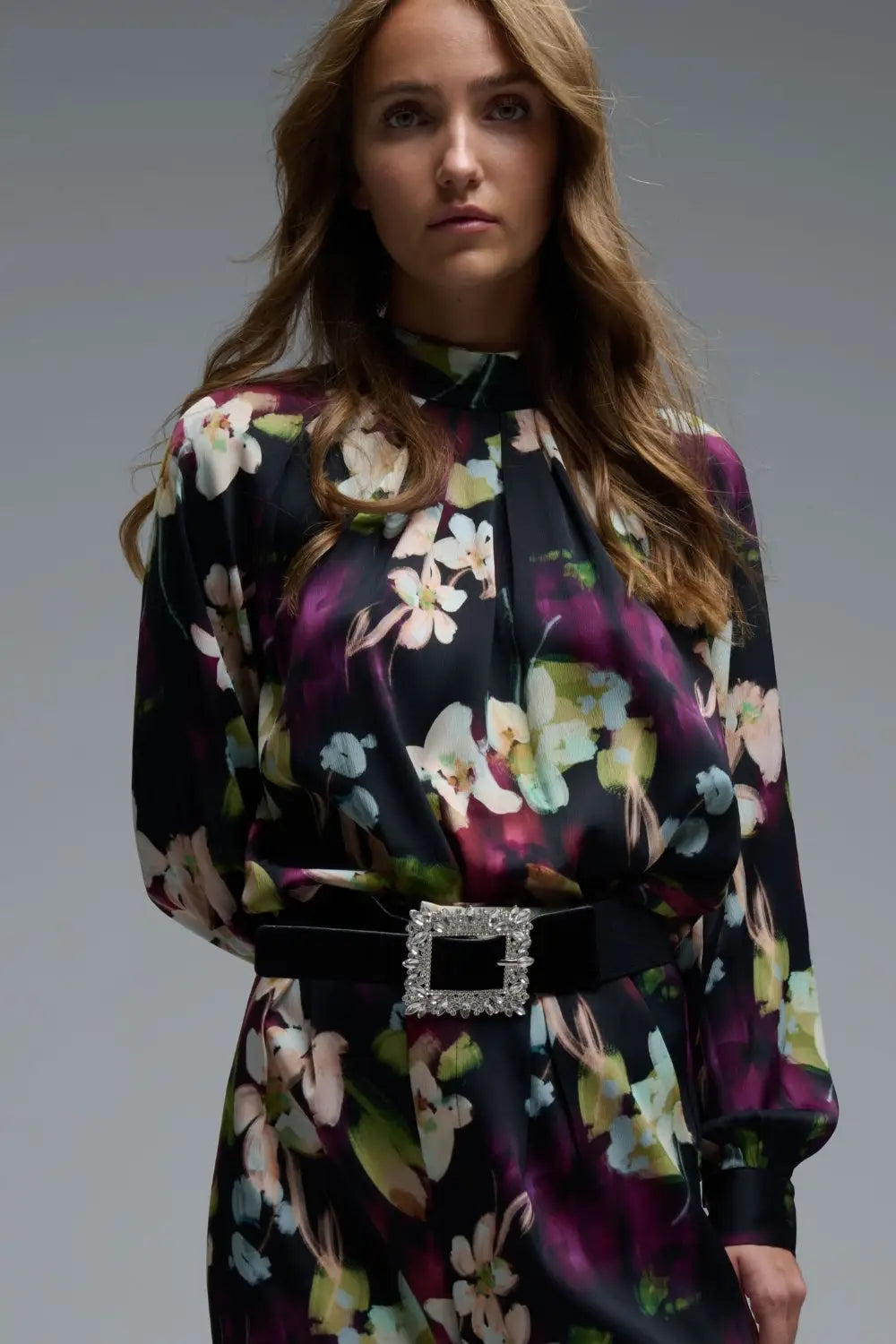 Purple Floral print Satin blouse - Shirts