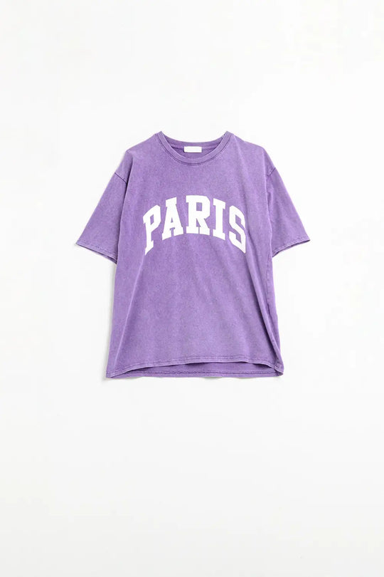 Q2 Purple Paris Relaxed T-shirt with White Letters