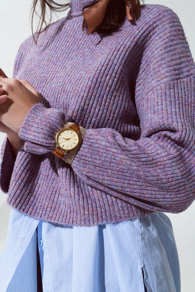 Purple soft ribbed turtleneck sweater