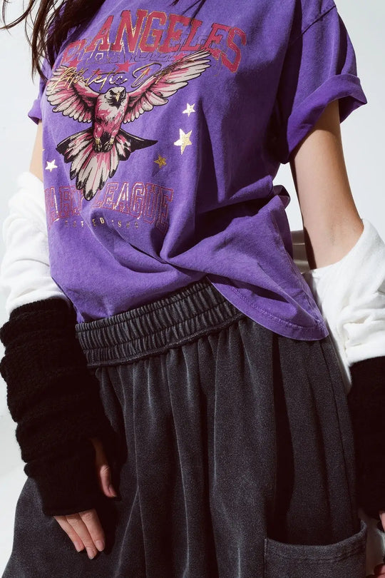 Purple T-shirt with Los Angeles print on the front - One Size / Purple - Tops