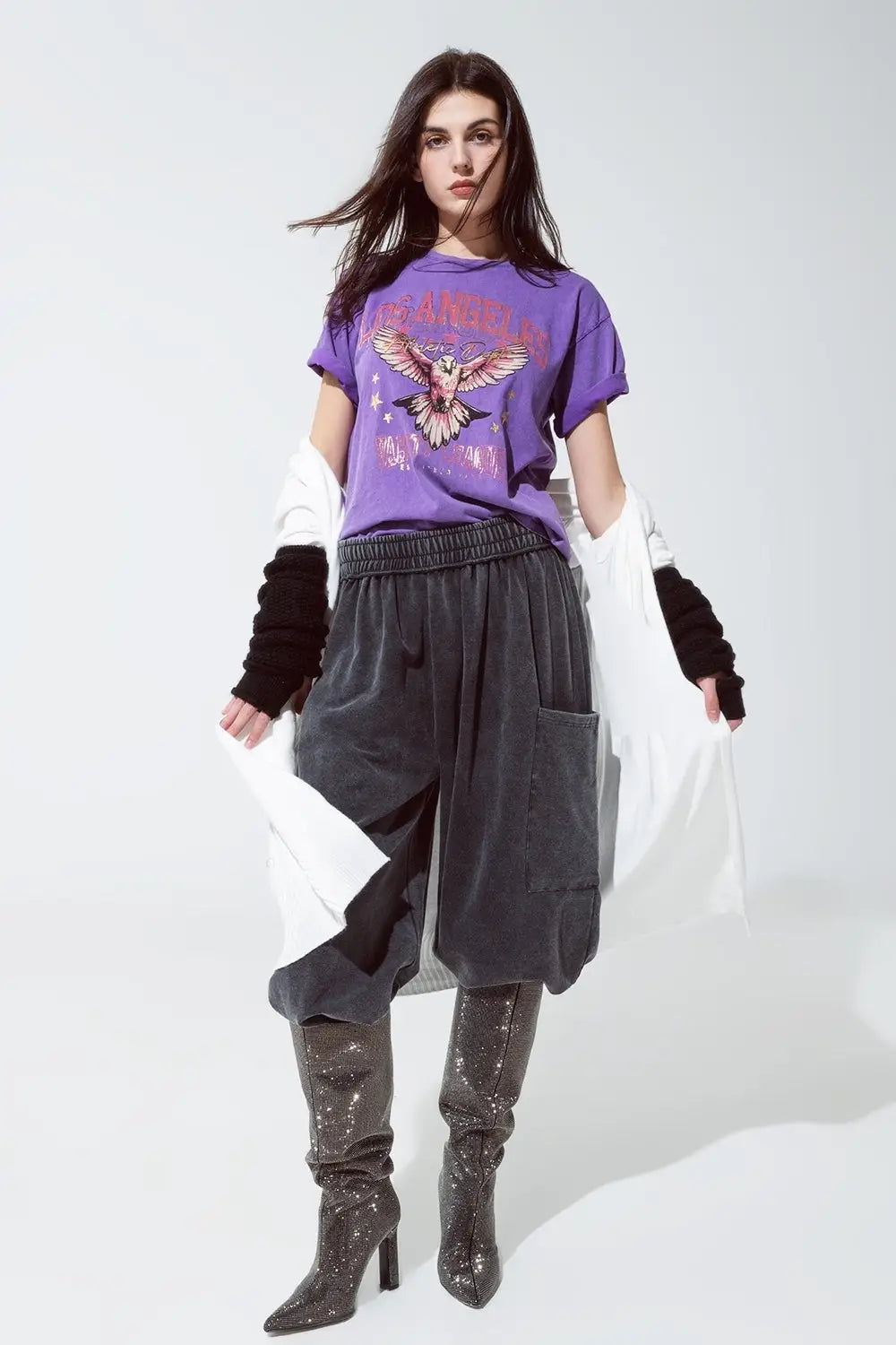Purple T-shirt with Los Angeles print on the front - One Size / Purple - Tops