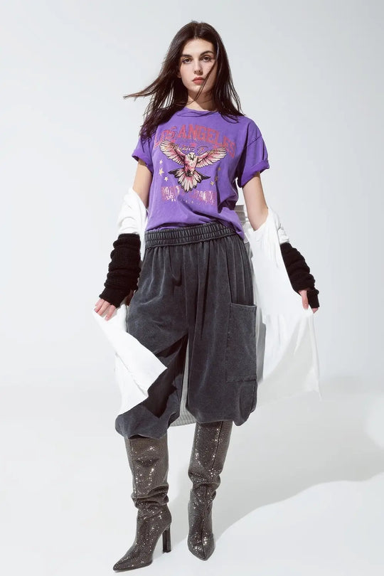 Purple T-shirt with Los Angeles print on the front - One Size / Purple - Tops