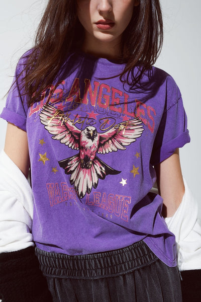 Purple T-shirt with Los Angeles print on the front