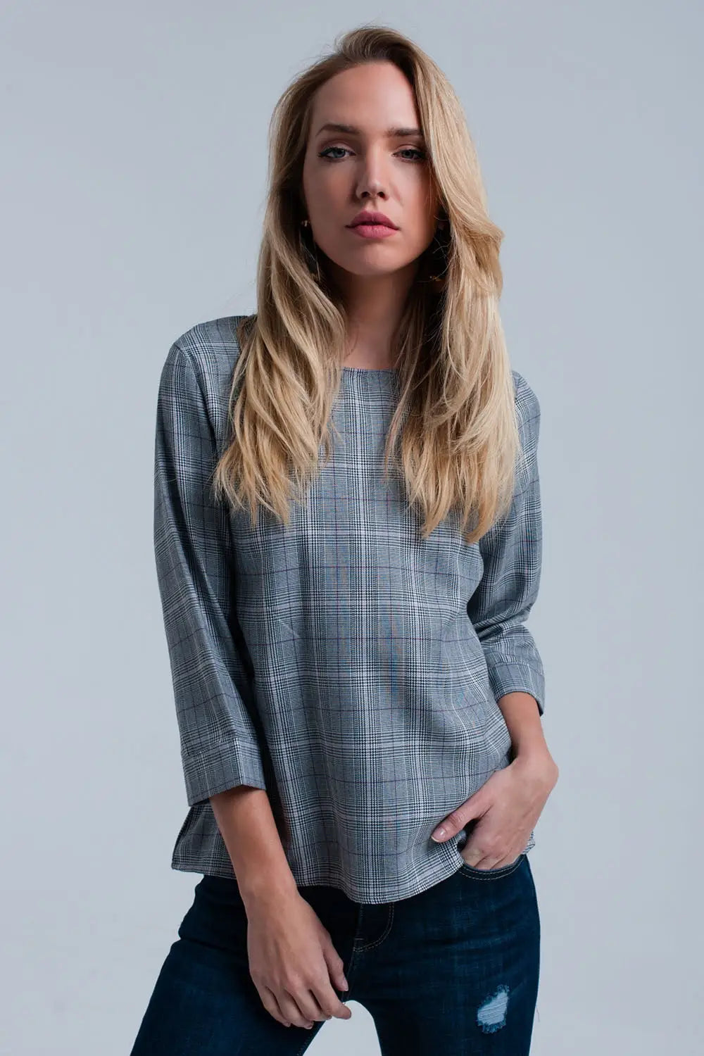 Purple tartan pattern top with ribbons - Shirts
