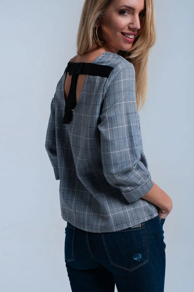 Purple tartan pattern top with ribbons - Shirts