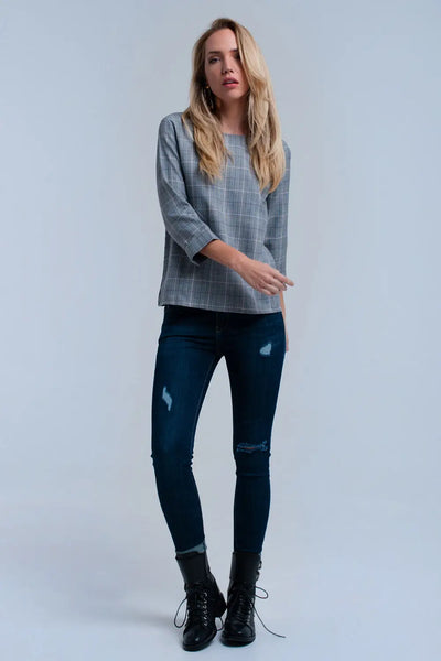 Purple tartan pattern top with ribbons - Shirts