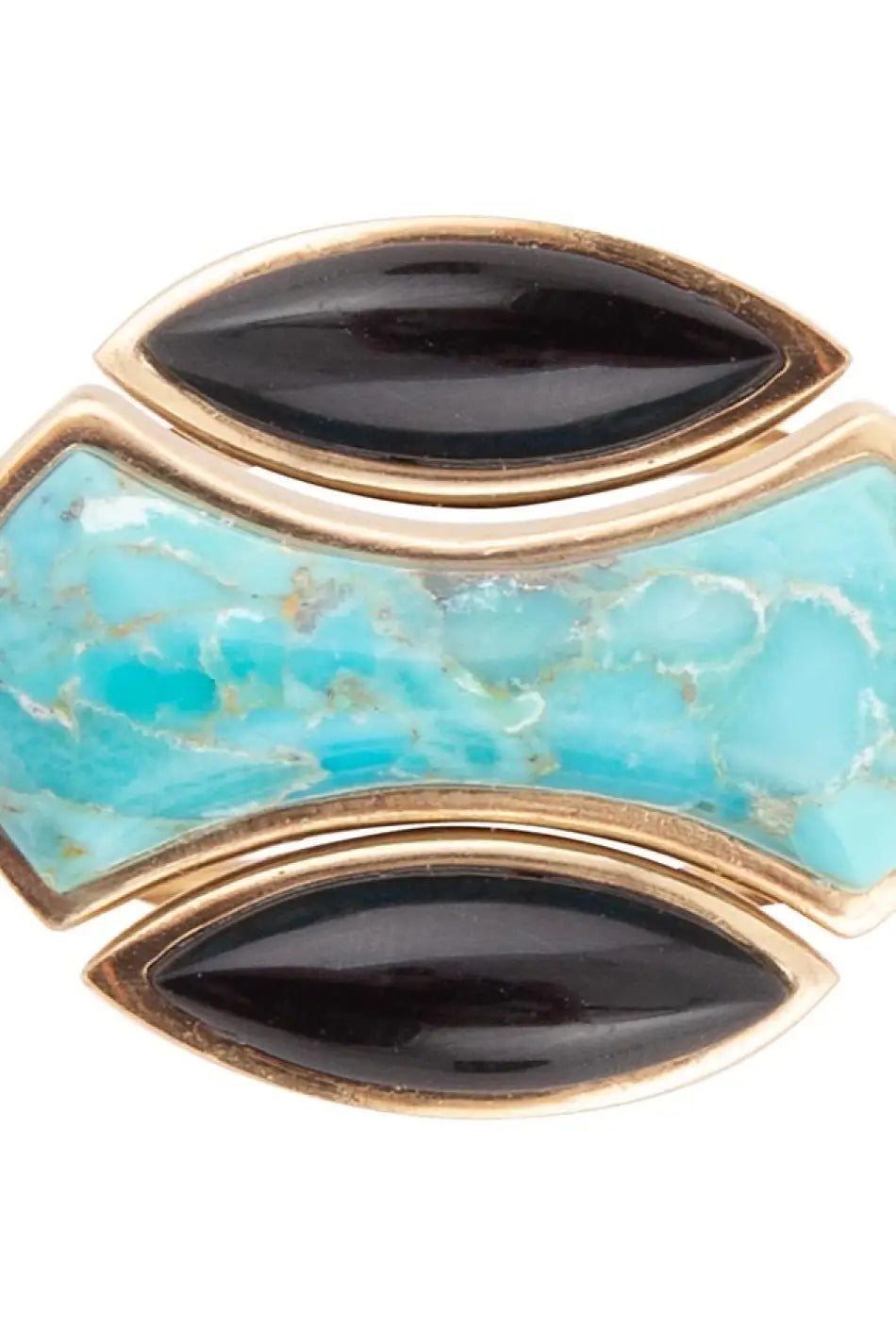 Puzzle Blue Turquoise and Black Onyx Golden Ring Set - Rings