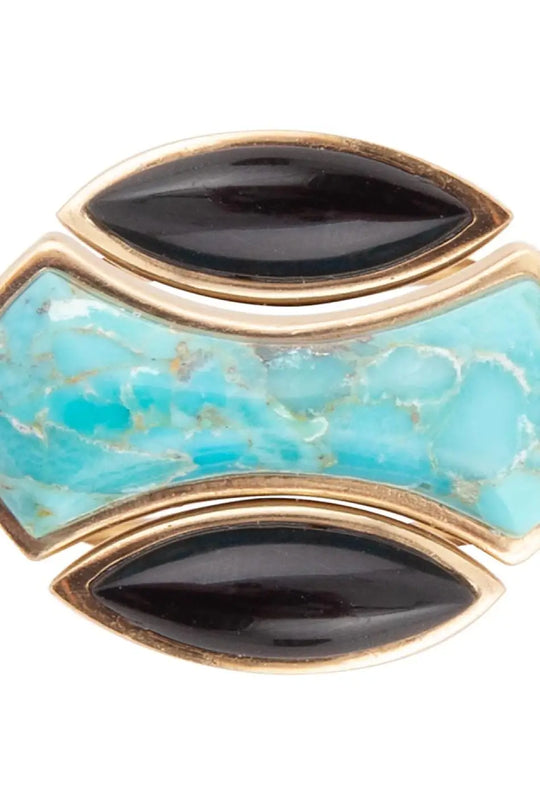 Puzzle Blue Turquoise and Black Onyx Golden Ring Set - Rings