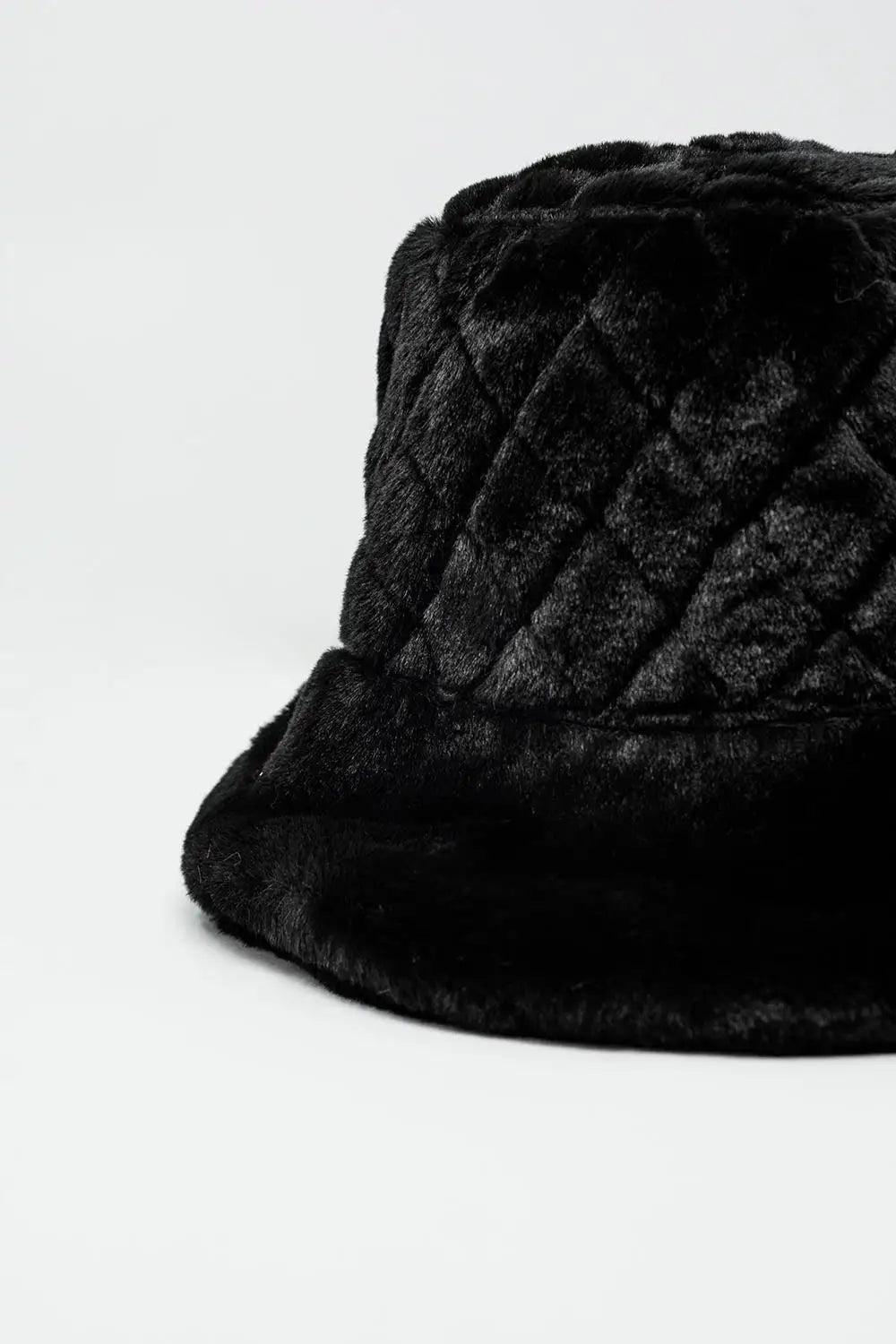 Quilted Bucket Hat In Black Faux Fur - One Size / Black