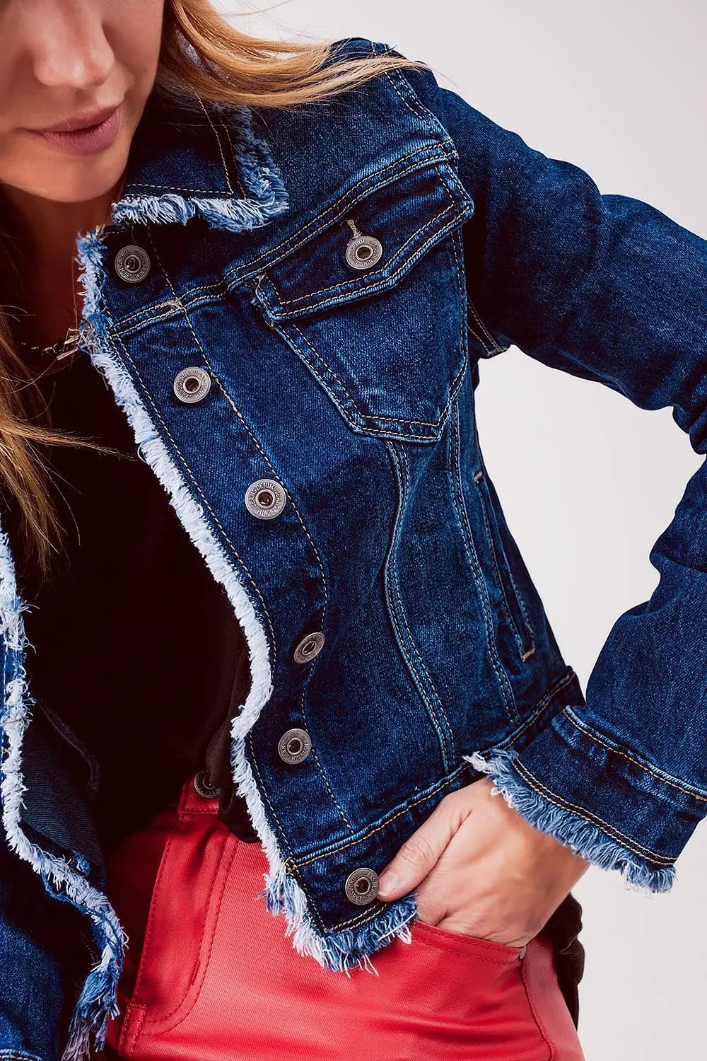Raw denim jacket in mid blue - Coats and Jackets