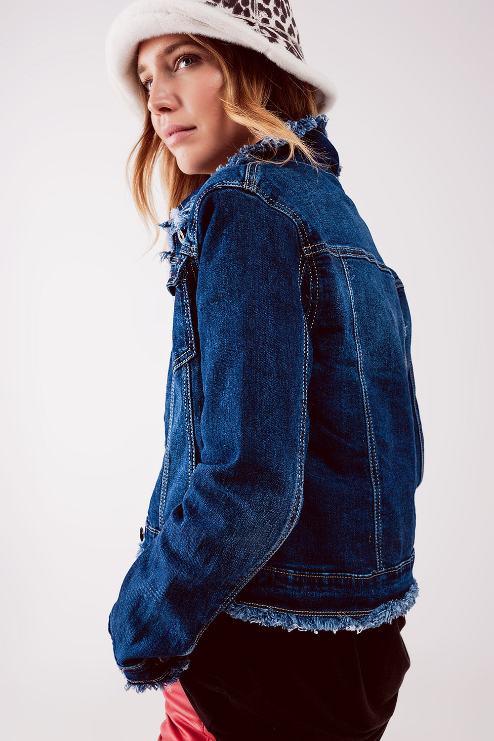 Raw denim jacket in mid blue