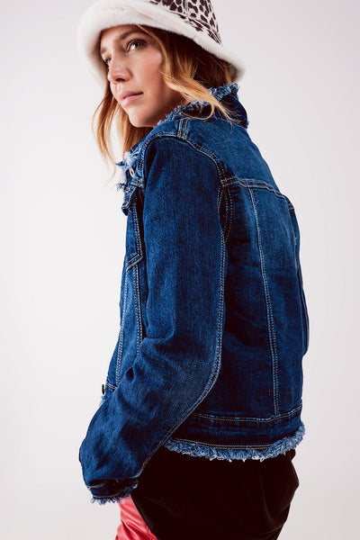 Raw denim jacket in mid blue