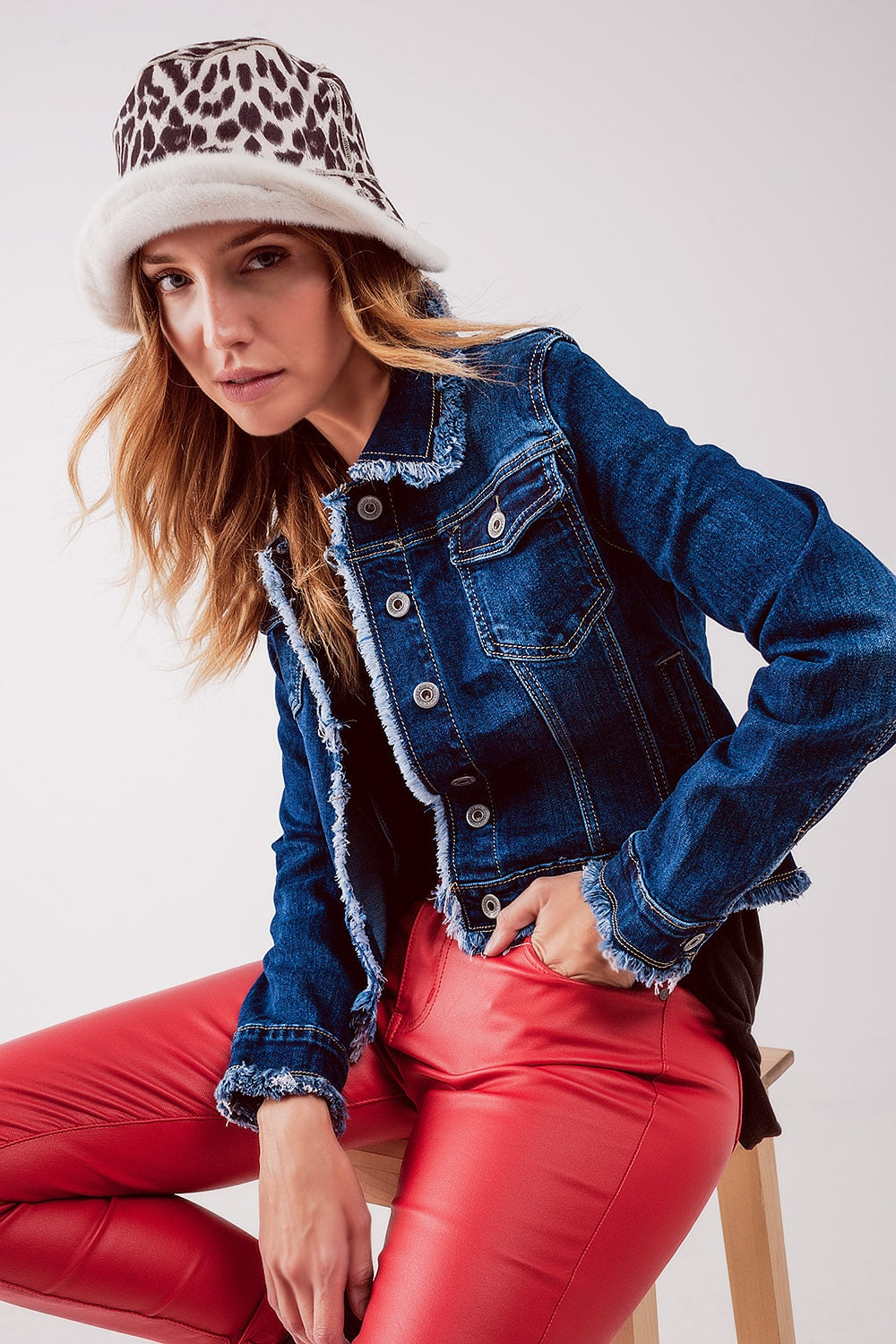 Raw denim jacket in mid blue