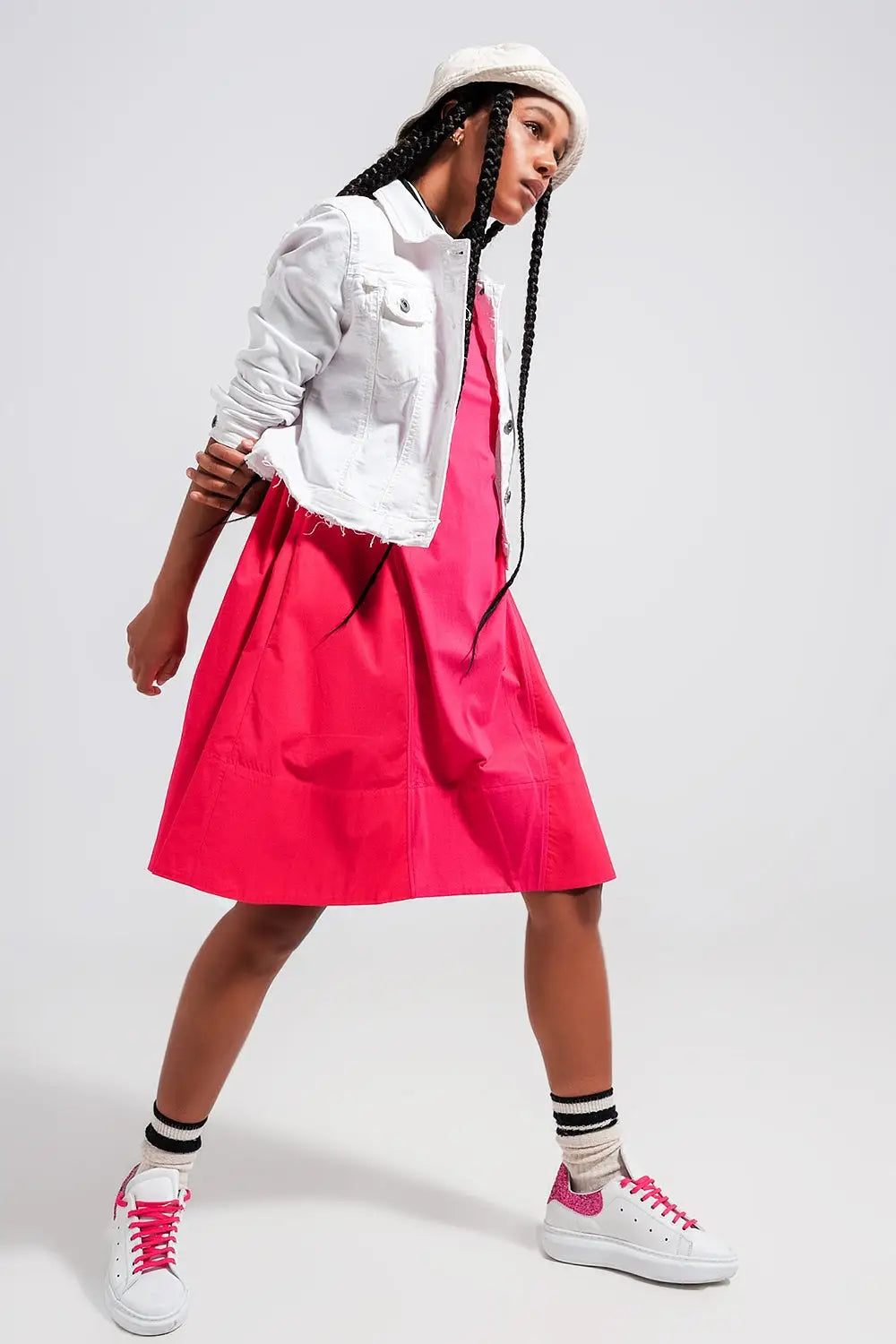 Q2 Raw edge denim jacket in colour white