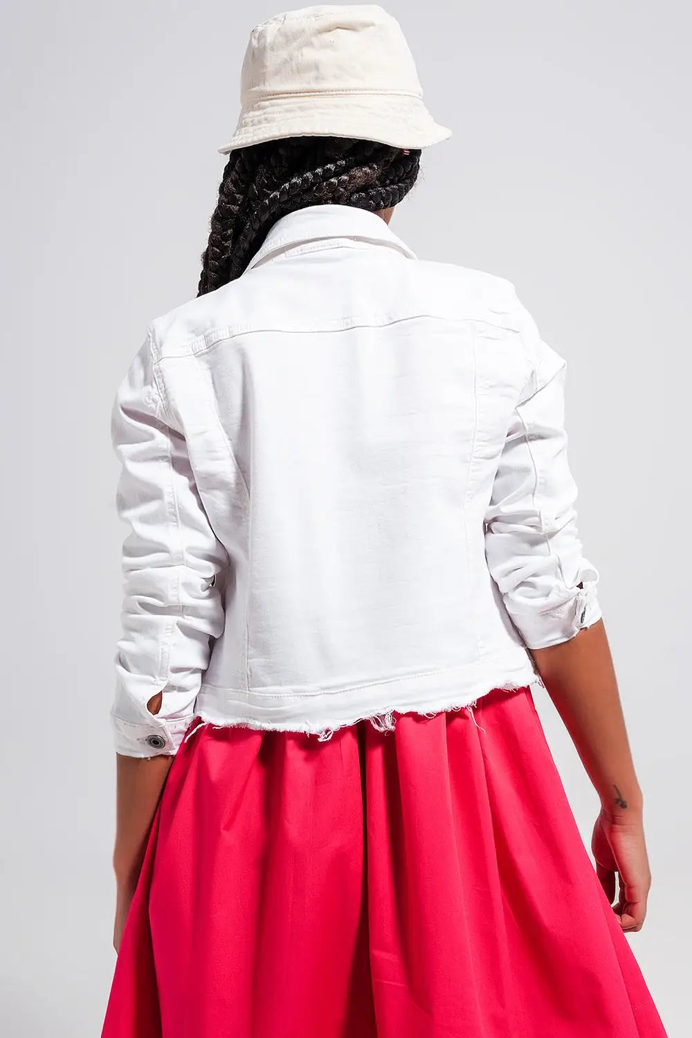 Raw edge denim jacket in colour white - Coats and Jackets