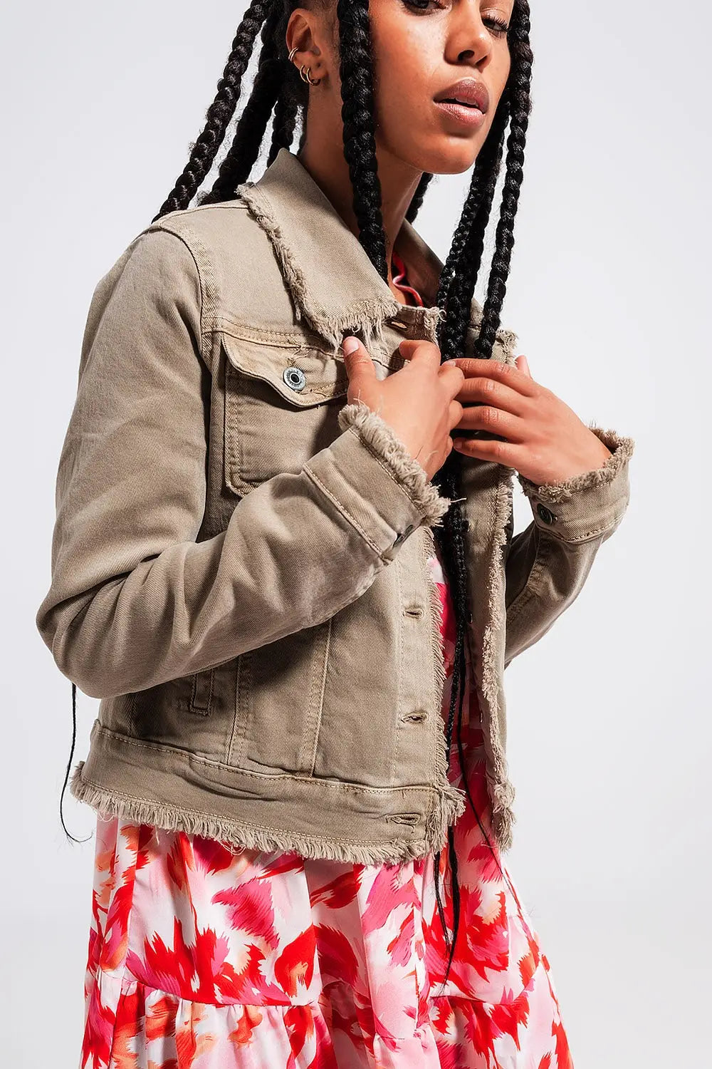 Raw edge denim jacket in gray - Coats and Jackets