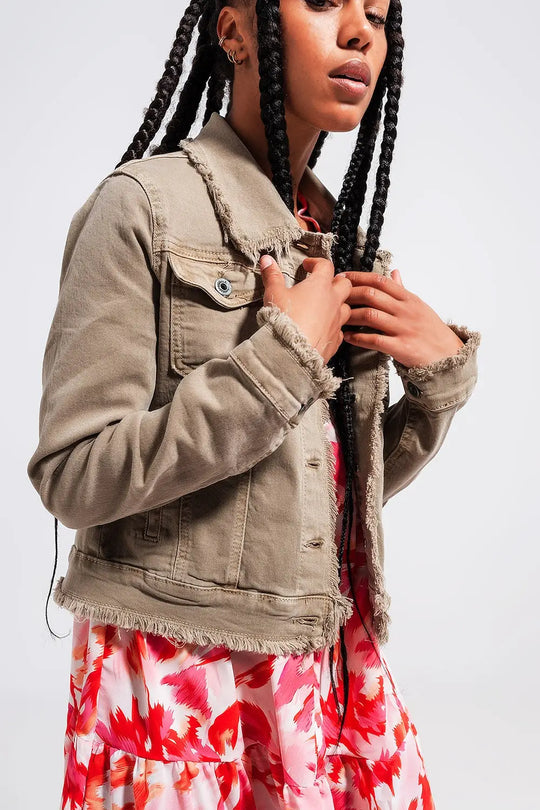 Raw edge denim jacket in gray - Coats and Jackets