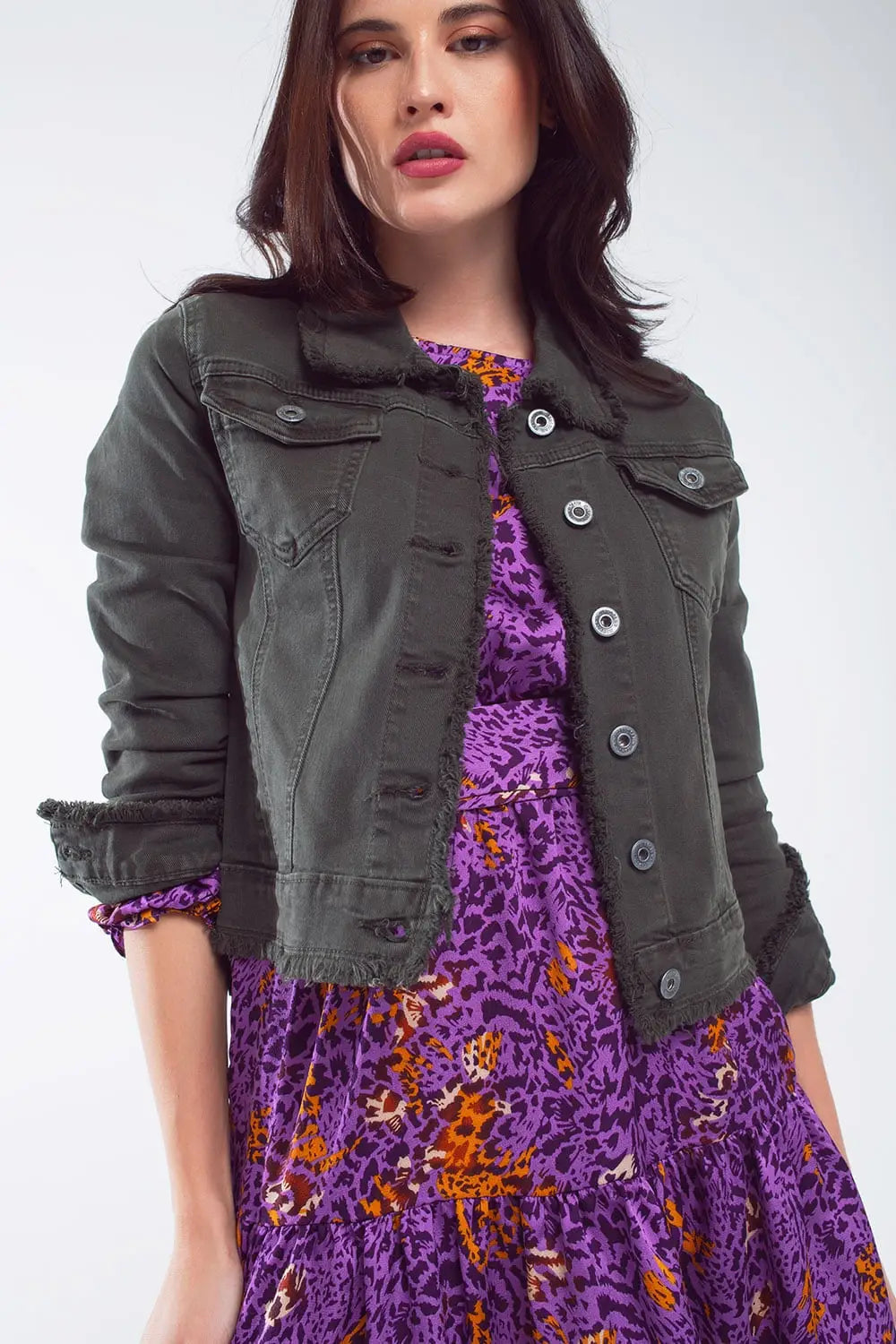 Raw edge denim jacket in military Green - Coats and Jackets