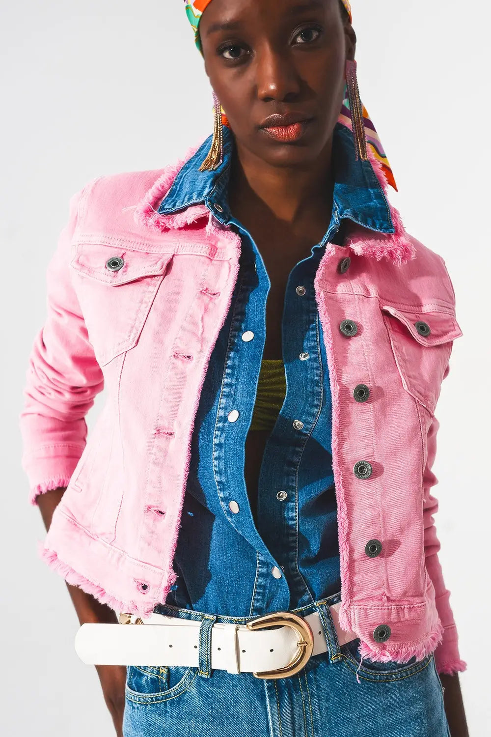 Raw edge denim jacket in pink - Coats and Jackets