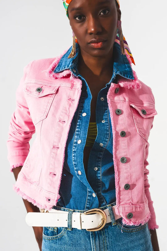 Raw edge denim jacket in pink - Coats and Jackets