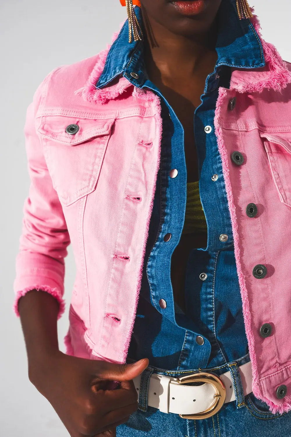 Raw edge denim jacket in pink - Coats and Jackets
