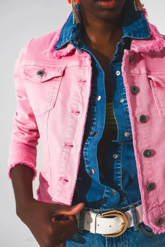 Raw edge denim jacket in pink - Coats and Jackets