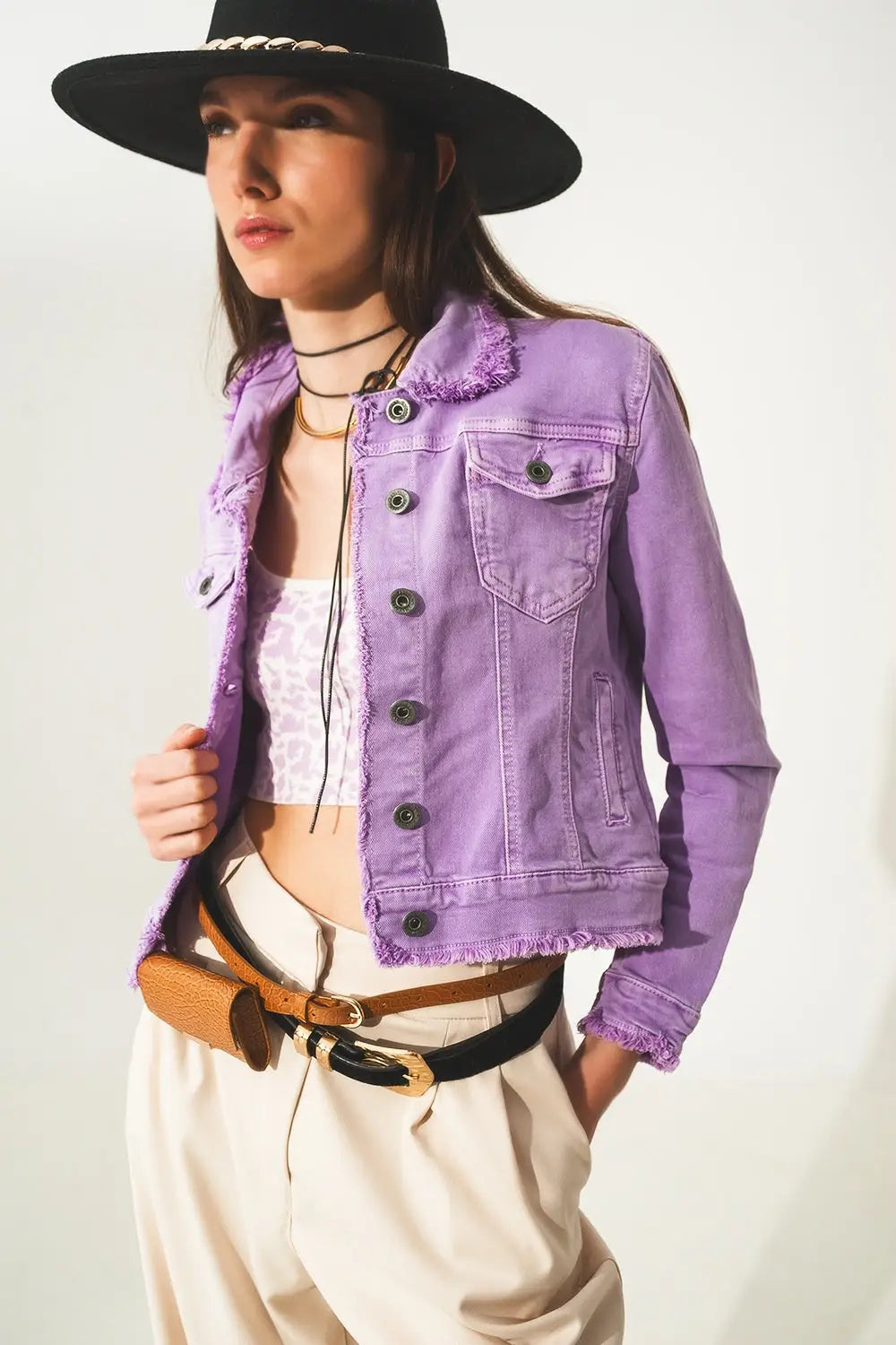 Raw edge denim jacket in purple - Coats and Jackets
