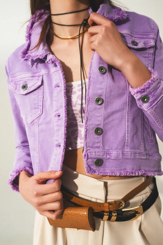 Raw edge denim jacket in purple - Coats and Jackets