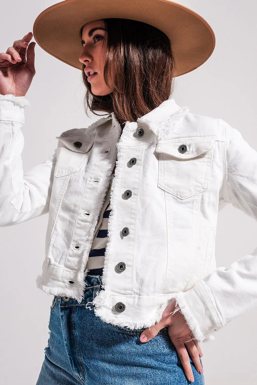 Raw edge denim jacket in white - Coats and Jackets