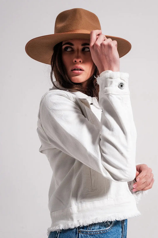 Raw edge denim jacket in white - Coats and Jackets