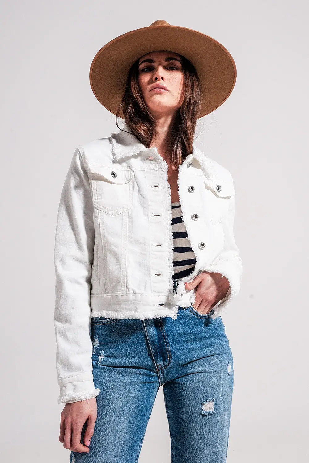 Raw edge denim jacket in white - Coats and Jackets