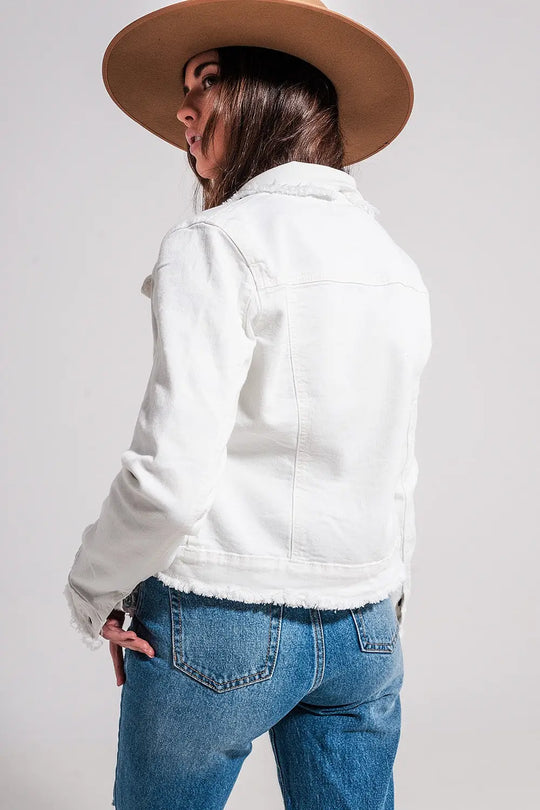 Raw edge denim jacket in white - Coats and Jackets