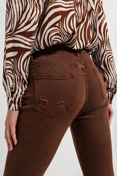 Raw hem skinny jeans in brown - Jeans