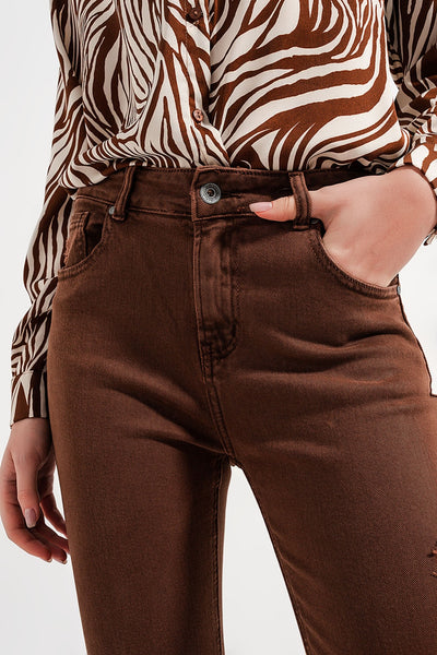 Raw hem skinny jeans in brown