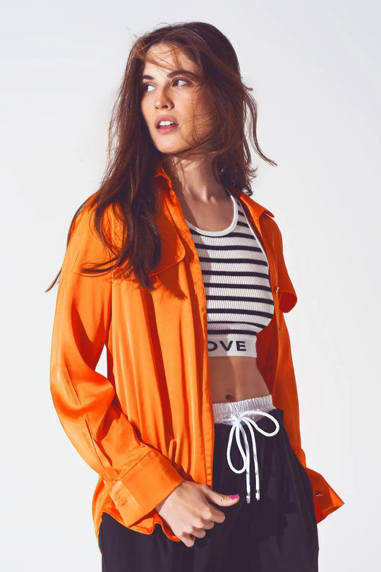 Rayon relaxed shirt in bright orange - Shirts